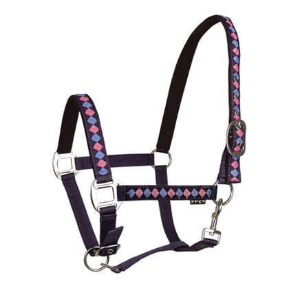 Ohlávka podložená Káro navy/pink/sky blue