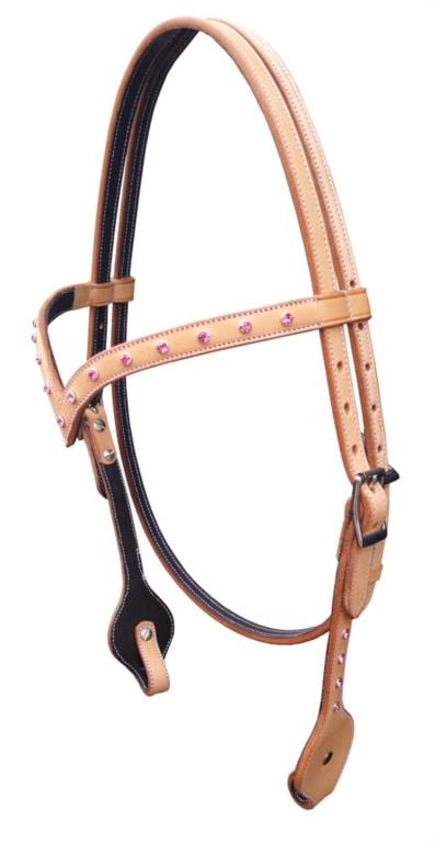 Westernová uzdečka GVR do V s růžovými kamínky