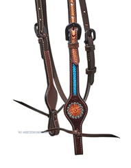 Westernová uzdečka Flower s tyrkysovým opletem ručně malovaná - FLOWER
