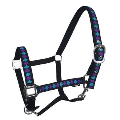 Ohlávka podložená Káro lila/tyrkys/black