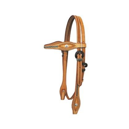 Westernová uzdečka s barevným opletem ze surové kůže natur