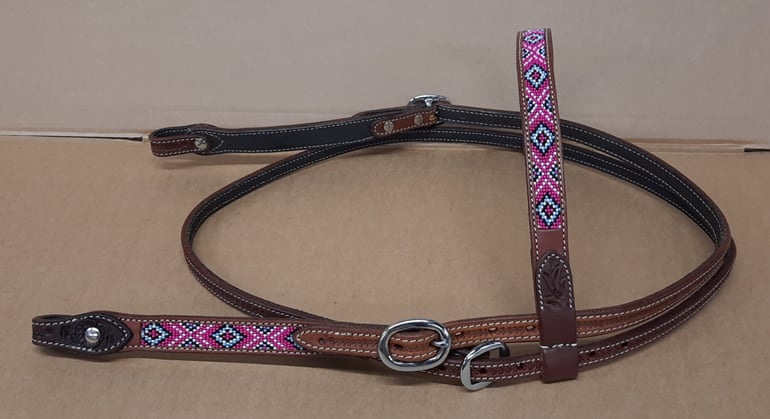 Westernová uzdečka GVR zdobená korálky pink/white/black/blue