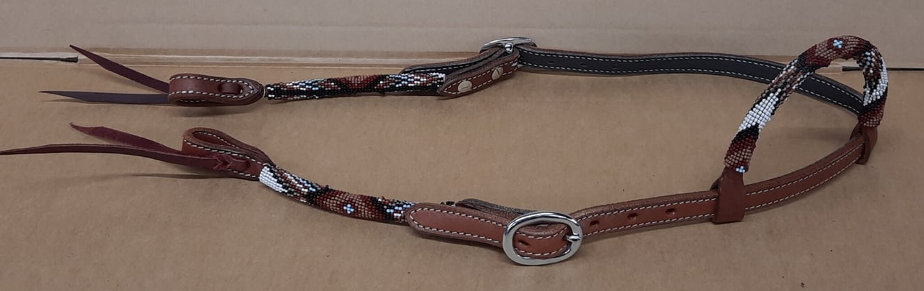 Westernová jednouška GVR s korálky beige/brown/black/blue