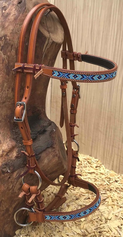 Westernový Sidepull Beads zdobený korálky blue