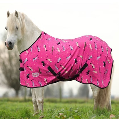 Deka odpocovací fleece s koníčky růžová