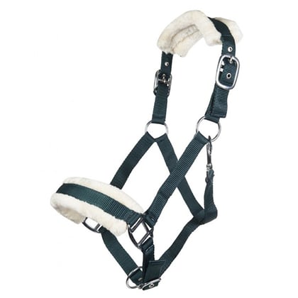 Ohlávka HKM podložená beránkem tmavě zelená