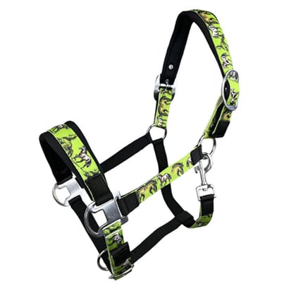 Ohlávka podložená s koníky zelená