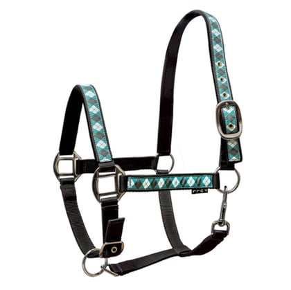 Ohlávka podložená Káro black/tyrkys/white