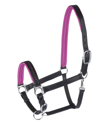 Ohlávka kožená s růžovými kamínky 