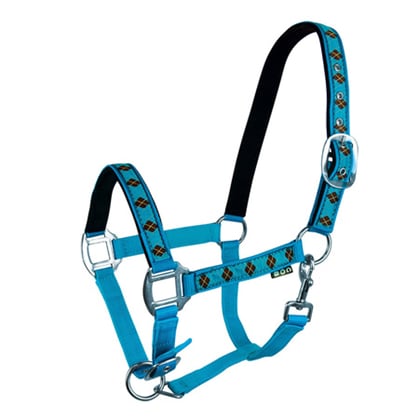 Ohlávka podložená Káro tyrkys/beige