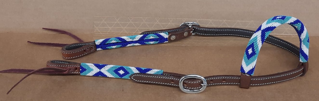 Westernová jednouška GVR s korálky tyrkys, blue, white