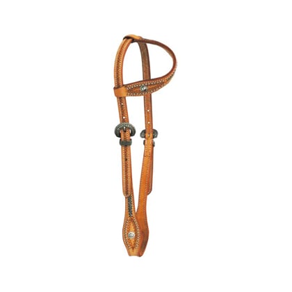 Westernová jednouška s barevným opletem ze surové kůže natur